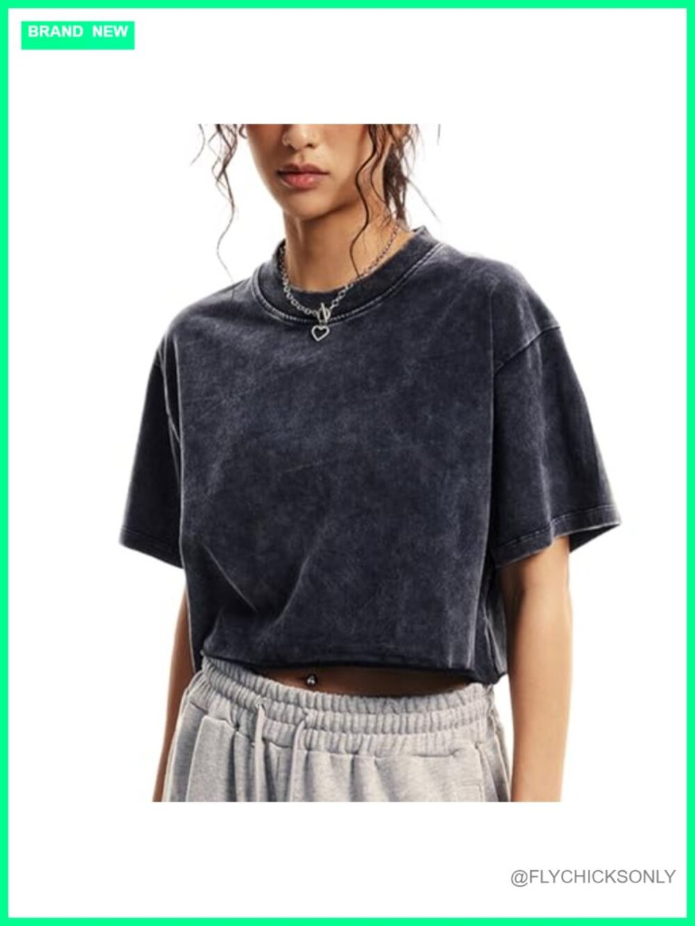 Women's Oversized Cotton Crop Top Acid Wash Vintage Tee Short Sleeve